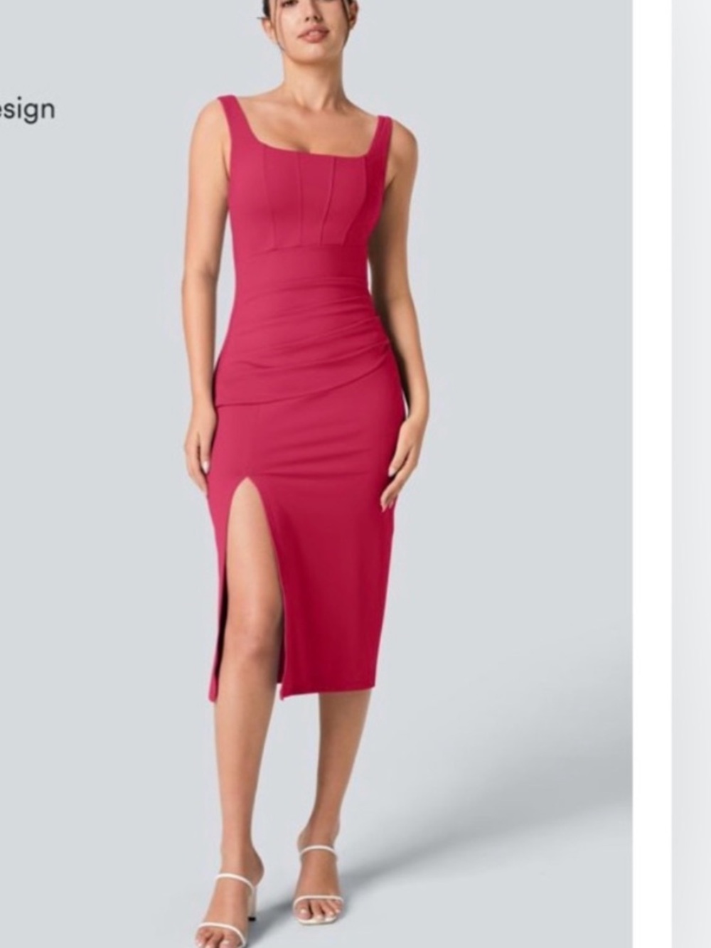 Halara SoftlyZero™ Airy Square Neck Backless Corset Ruched Split Bodycon Midi XS